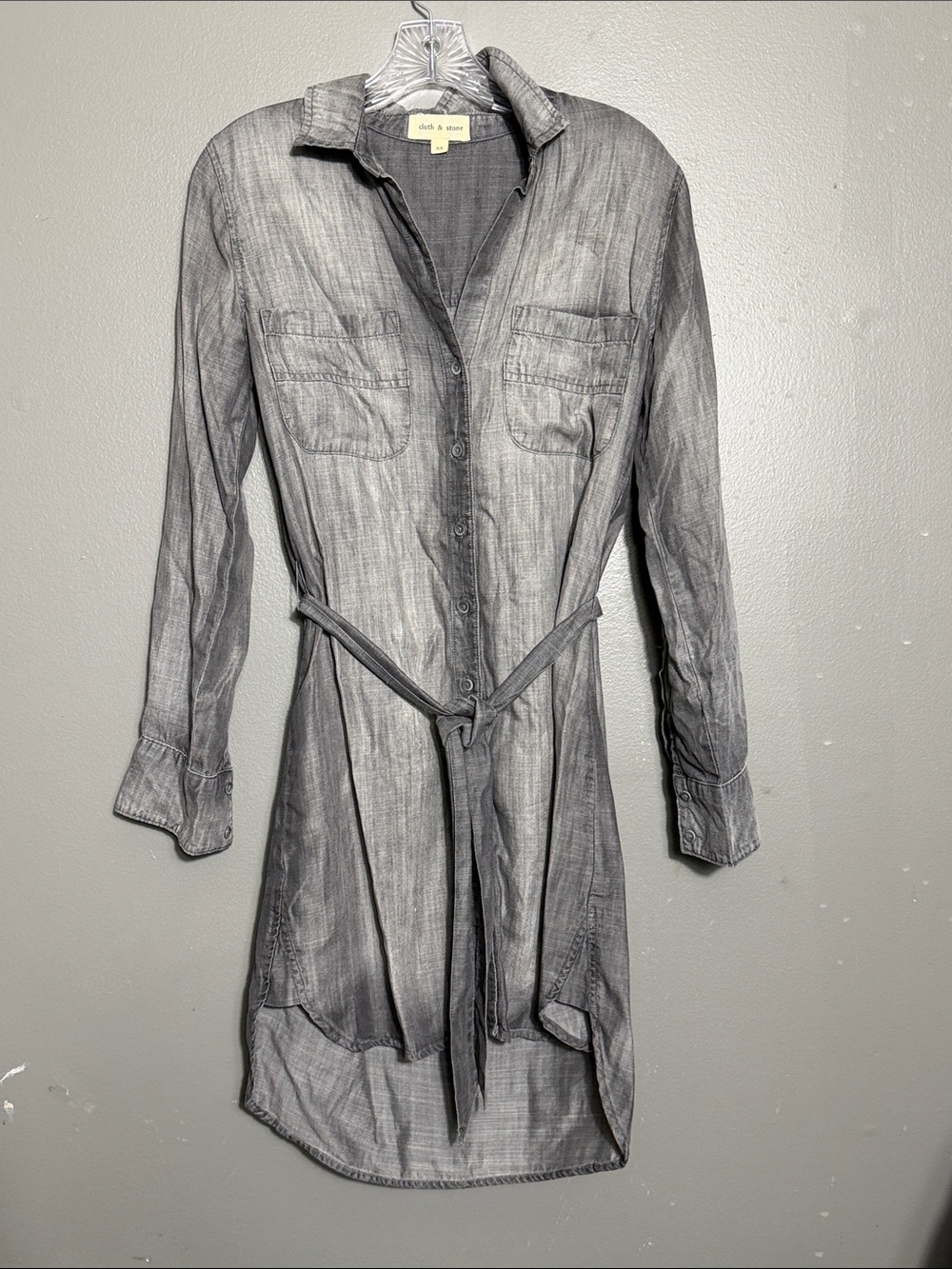 Cloth & Stone Anthropologie Tencel Shirt Dress Belted Grey XS Minimalist
